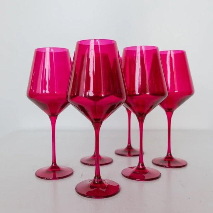 Estelle Colored Glass Estelle Hand-Blown Colored Wine Glasses (Set of 6) - Stemless Wine Glass, Cobalt
