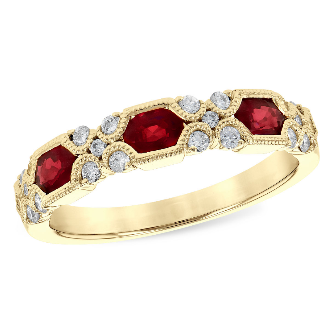 14 KT Yellow Gold, Ruby, and Diamond Ring