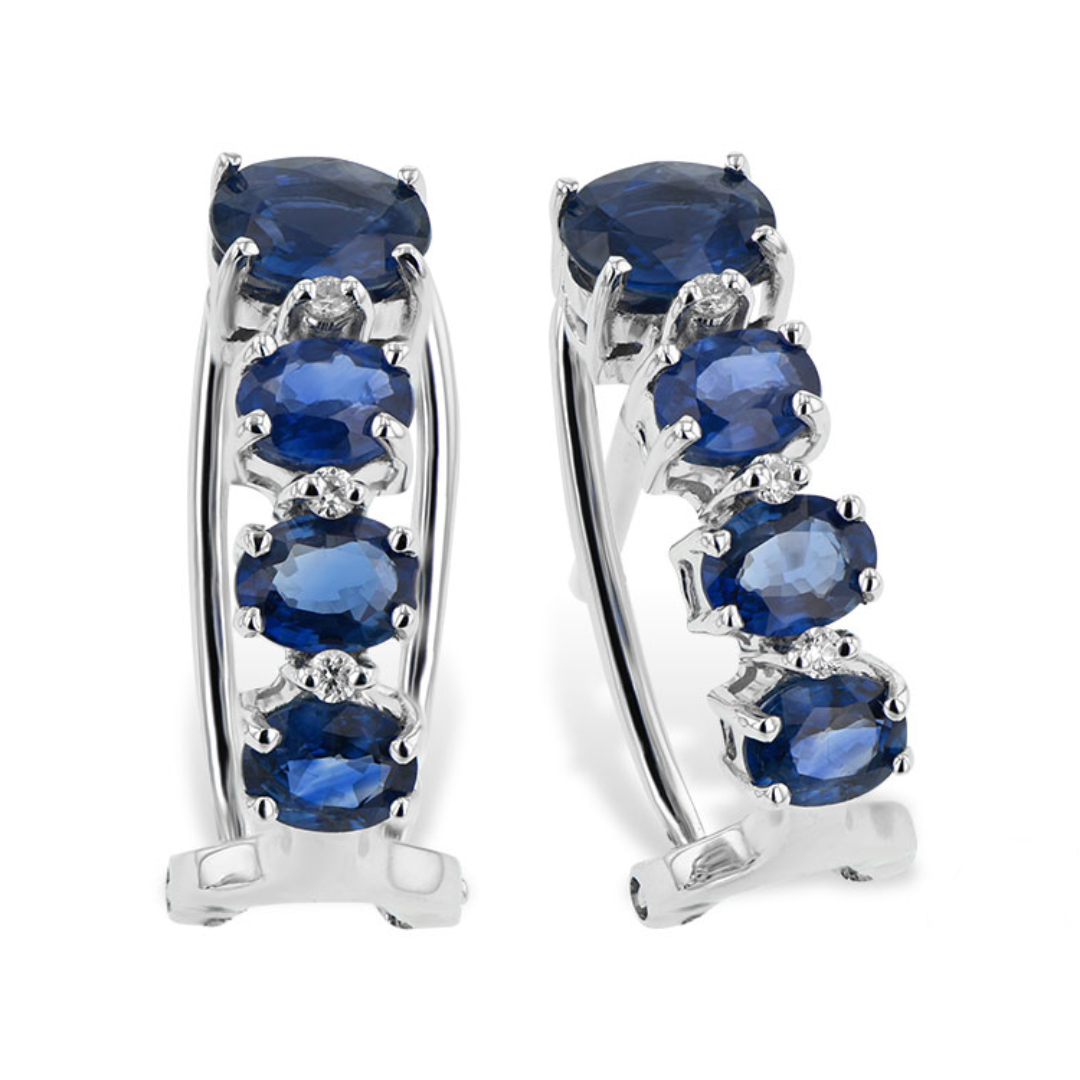 14K WG Diamond and Sapphire Hoop Earrings