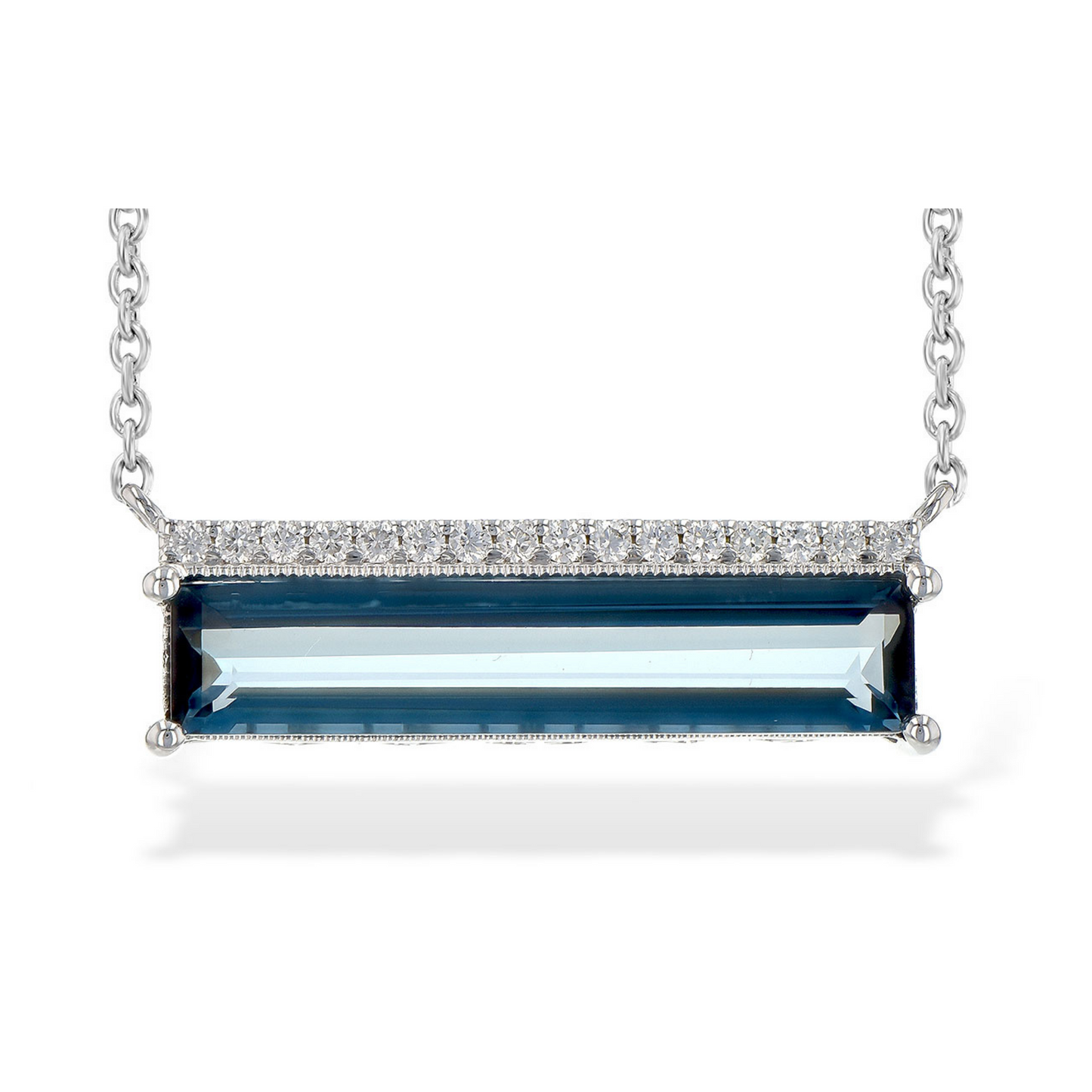 14K WG London Blue Topaz and Diamond Bar Pendant, 2.70BTPZ .10DIA.