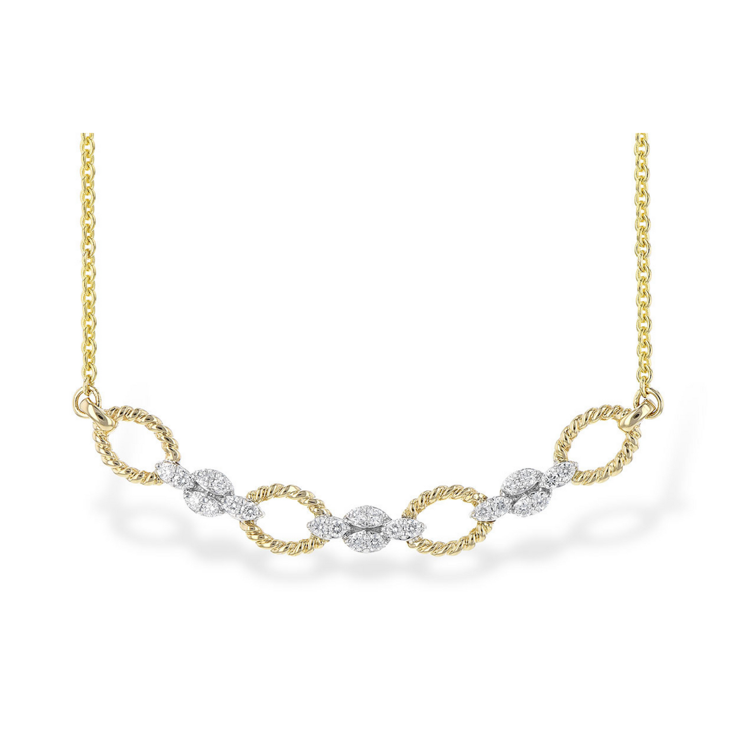 14K YG/WG  and Diamond Necklace with Rope Detail .25TW