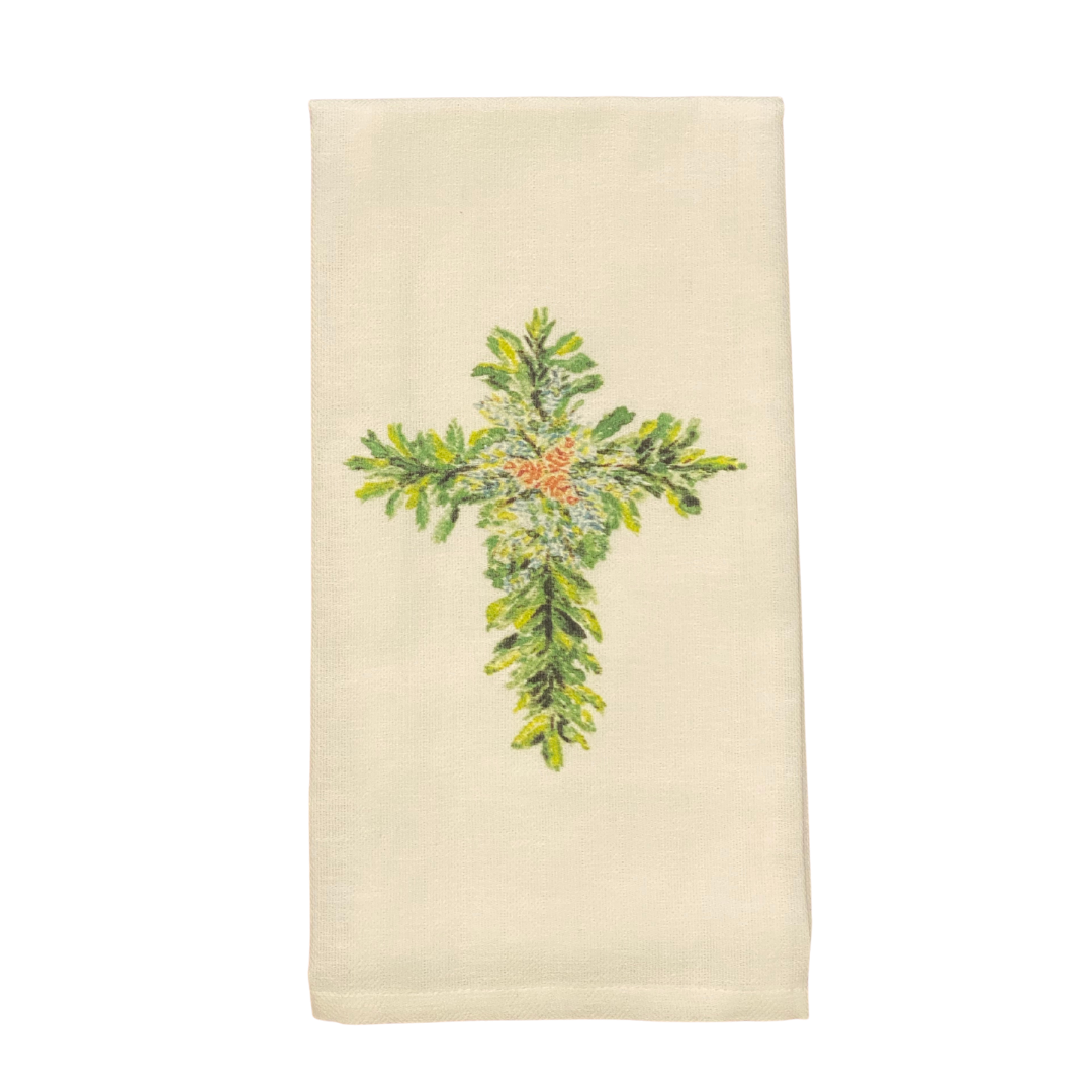 Watercolor Christmas Cross Tea Towel