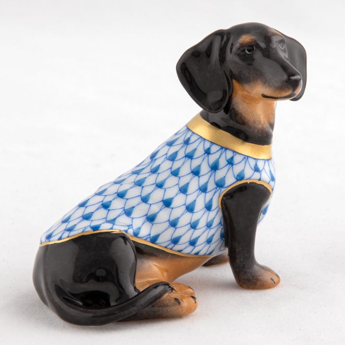 Herend Dachshund With Sweater, Blue