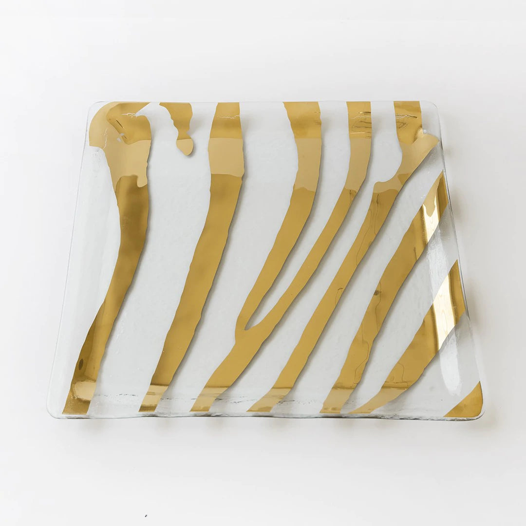 Annieglass Zebra Square Platter, Gold