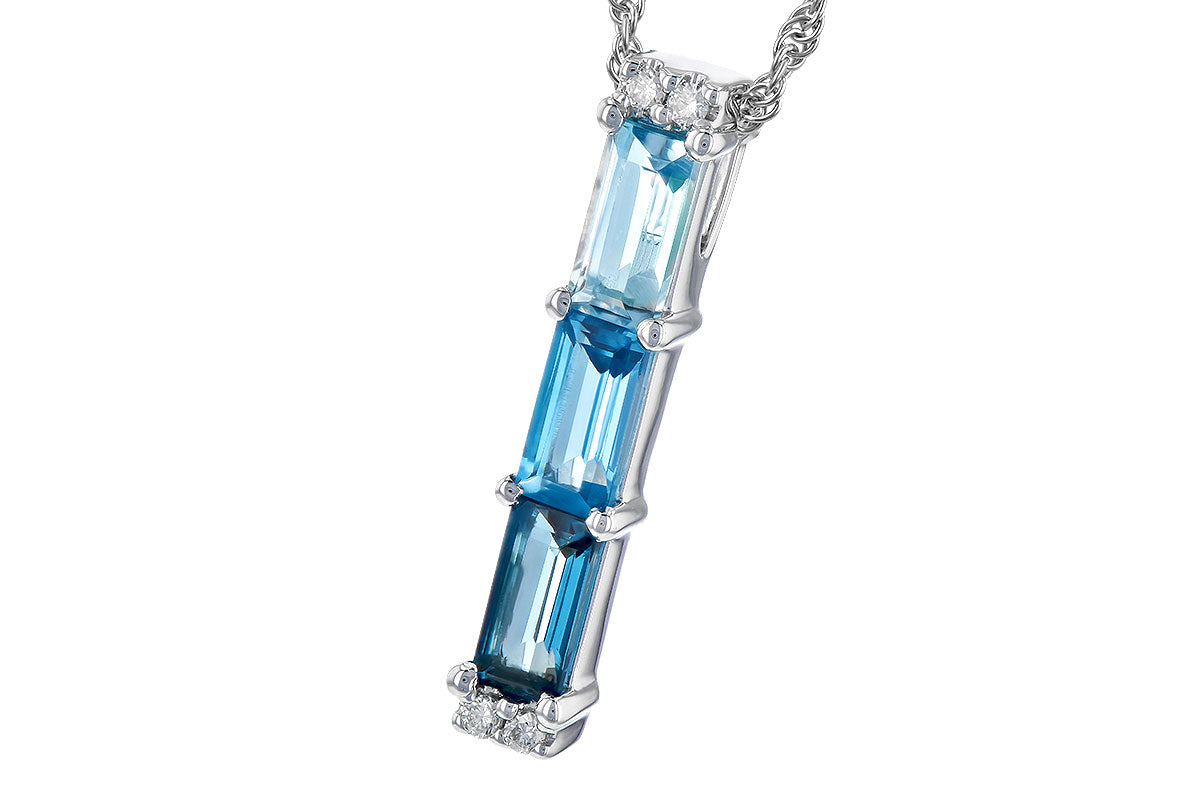 14K WG Blue Topaz and Diamond Pendant