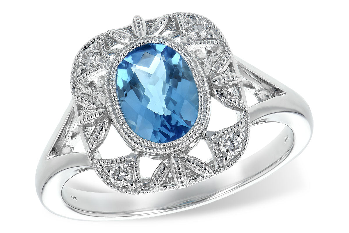 14K WG Blue Topaz and Diamond Ring