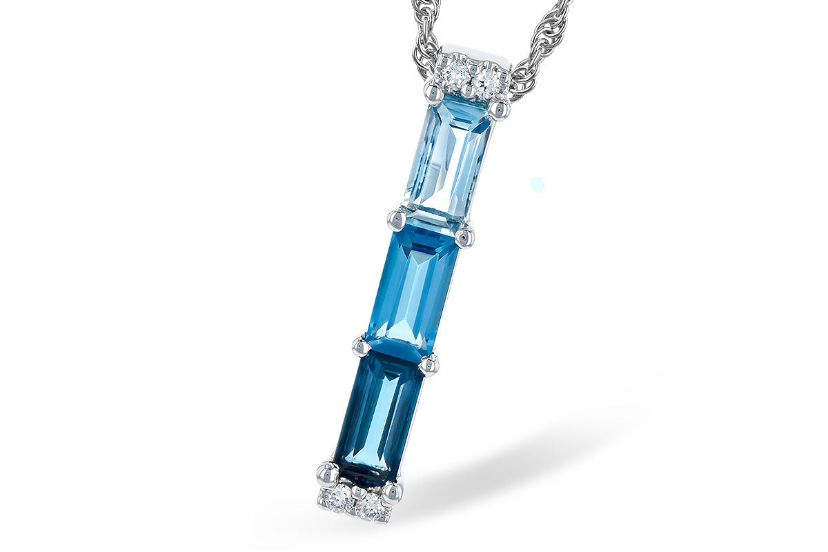 14K WG Blue Topaz and Diamond Pendant