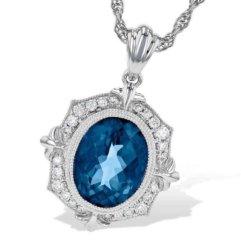 London Blue and Diamond Necklace, White Gold