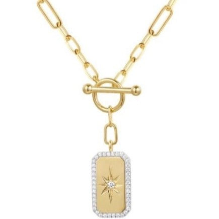 Diamond Compass Necklace, Paperclip Chain