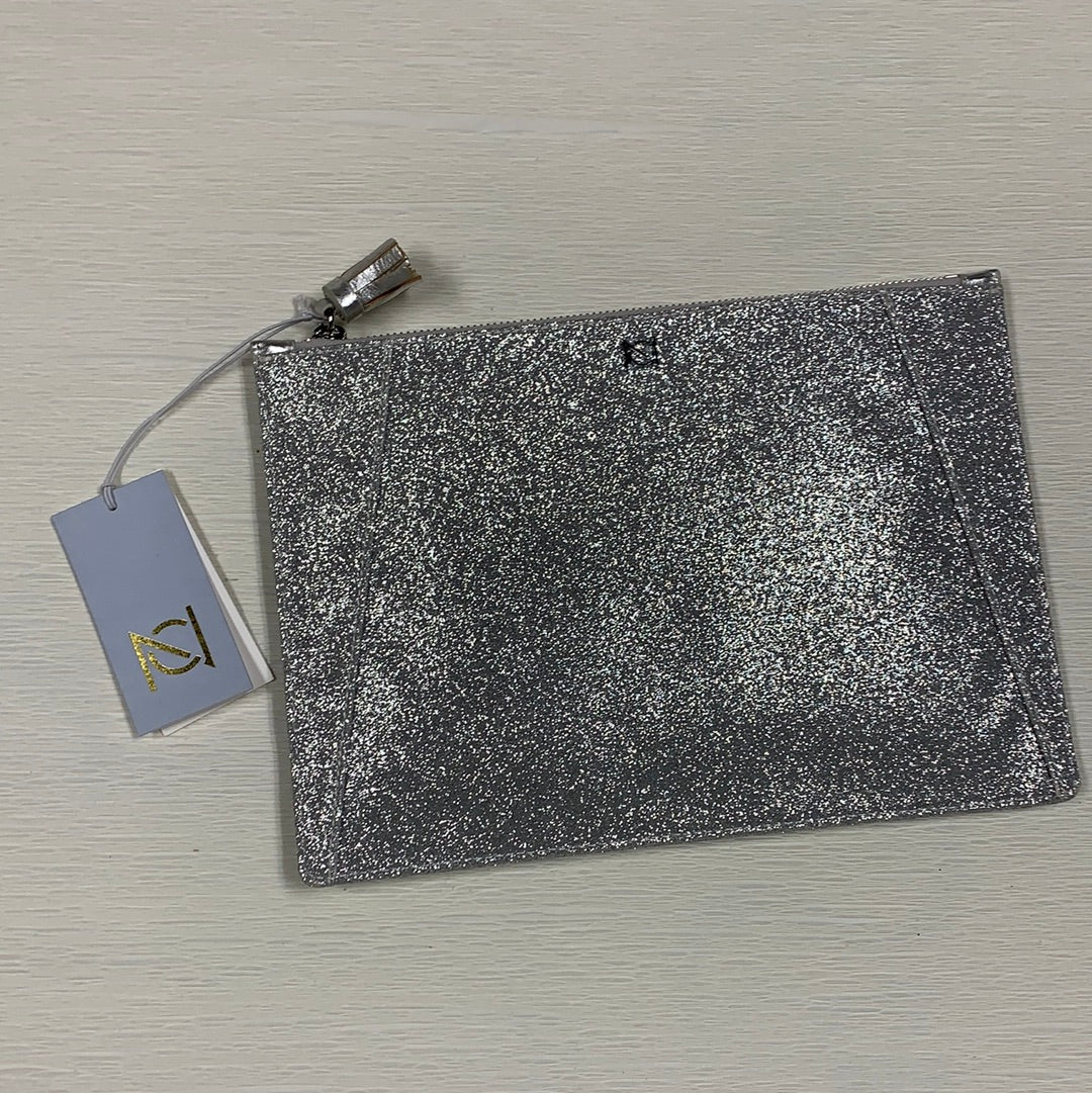 Neely and Chloe Flat Clutch, Glitter Silver