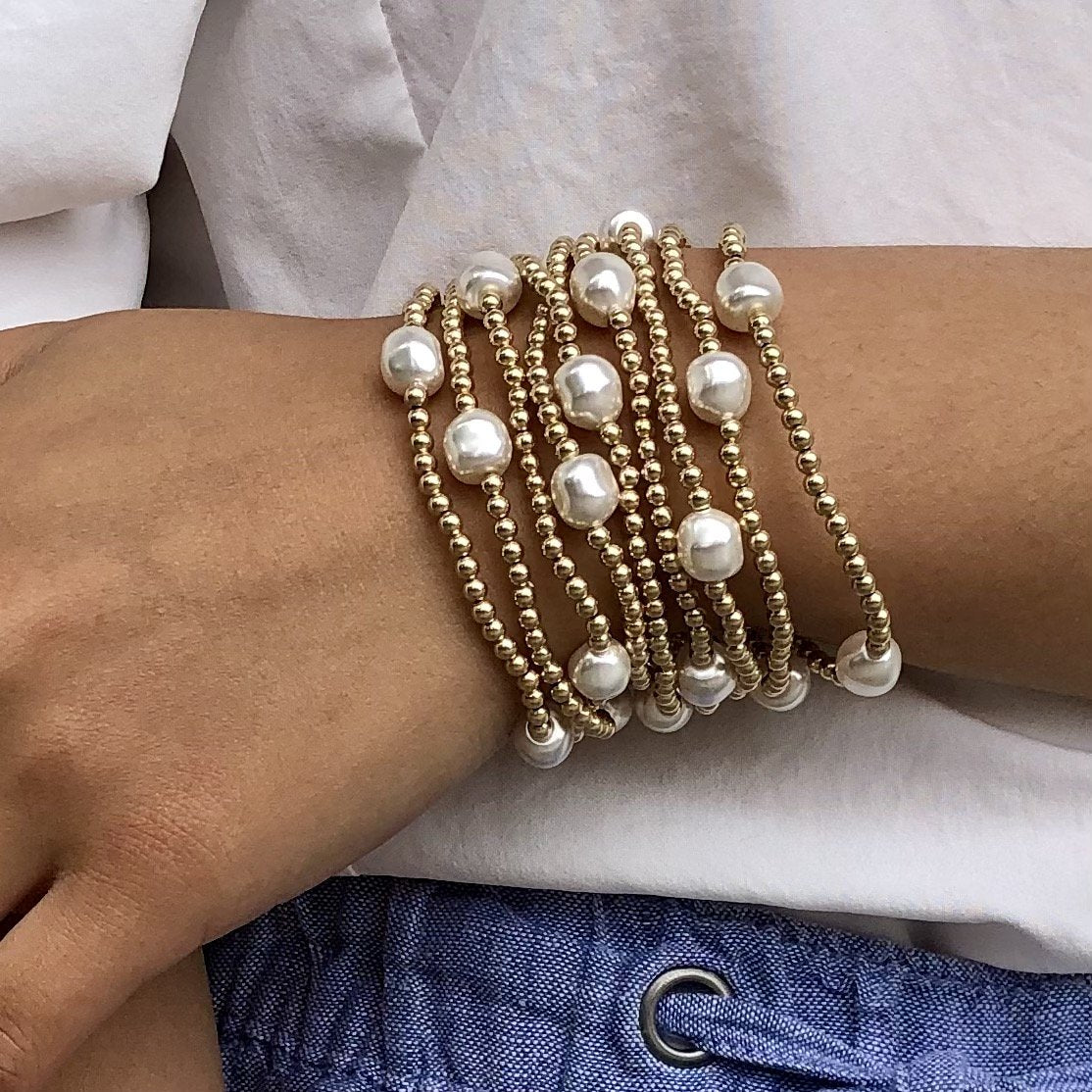 enewton Admire Gold 3mm Bead Bracelet - Pearl