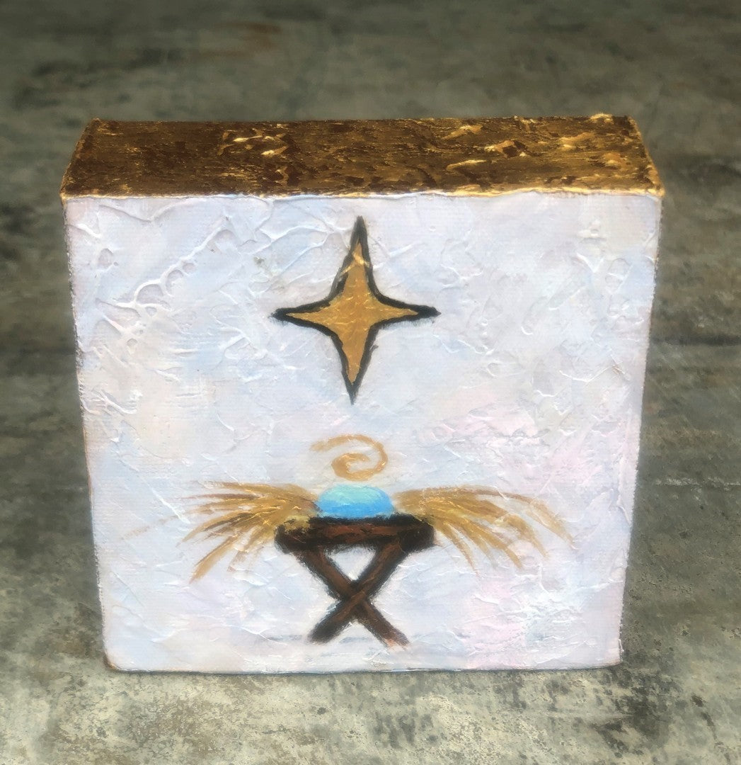 Hand Painted Manger with Star on Canvas