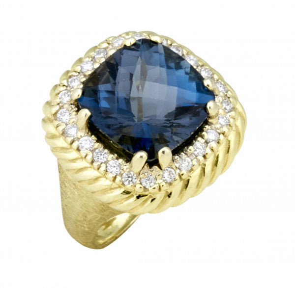 Raymond Mazza London Blue Topaz and Diamond Ring