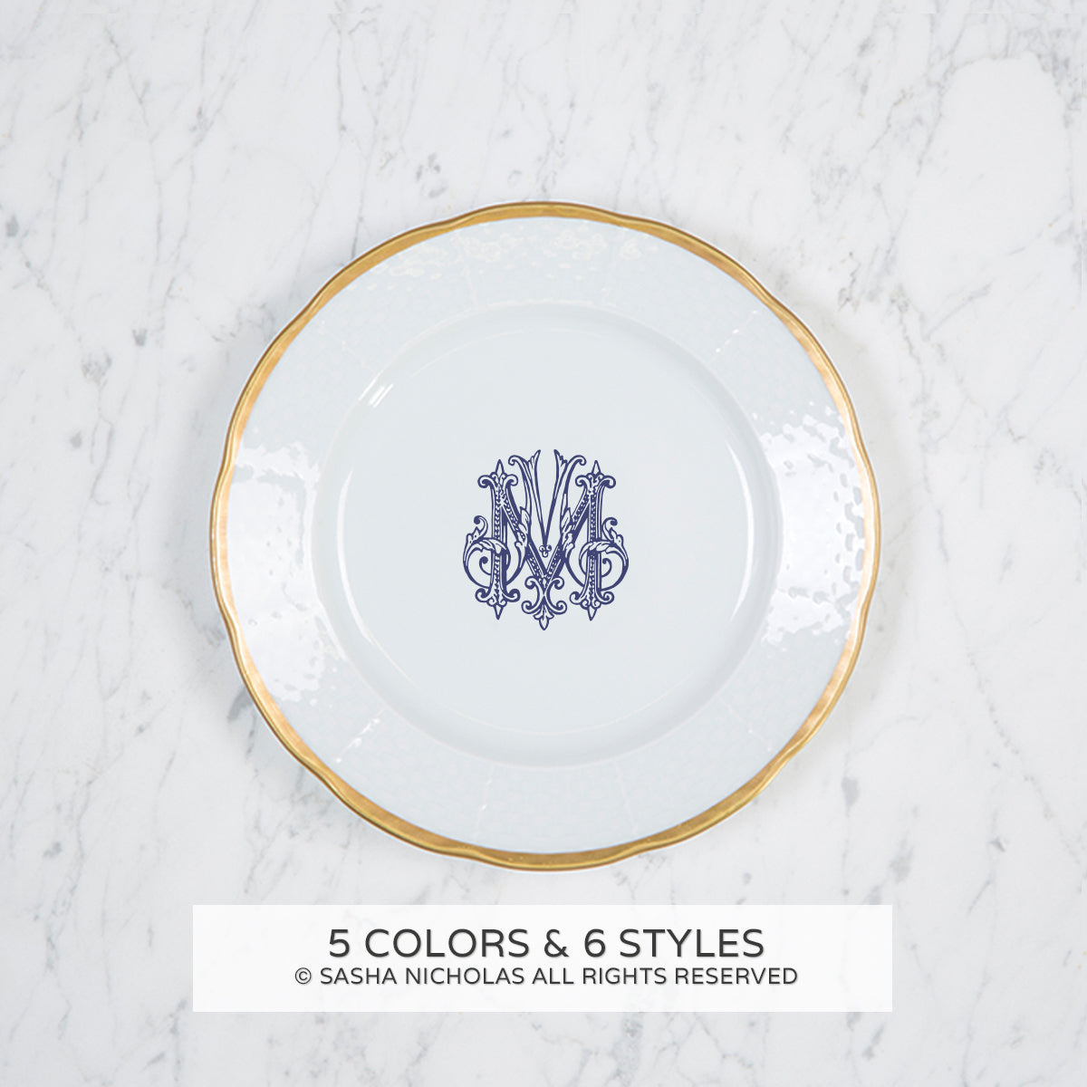 Sasha Nicholas Weave 24K Gold Salad Plate With Monogram