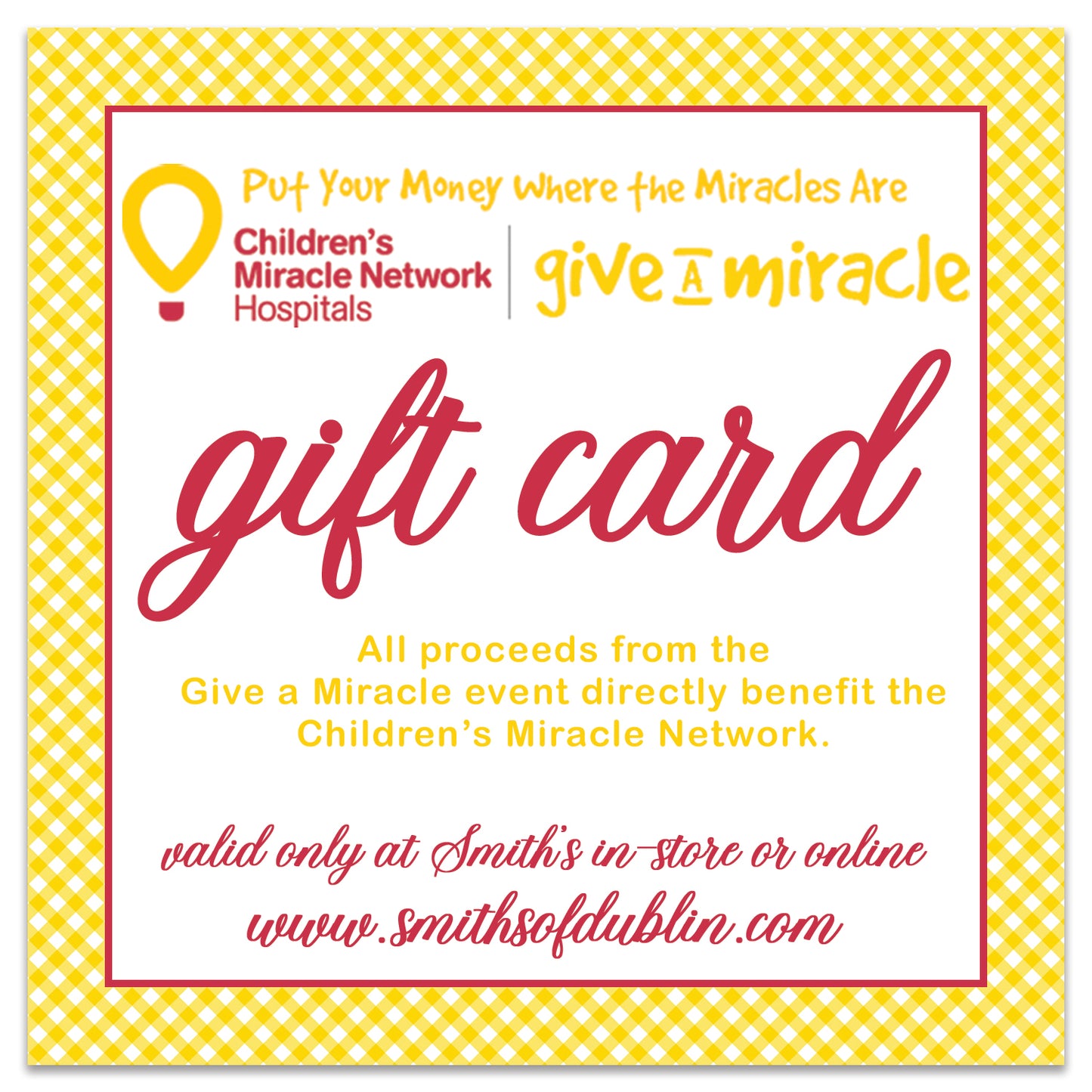 Children's Miracle Network and Smith's Gift Card