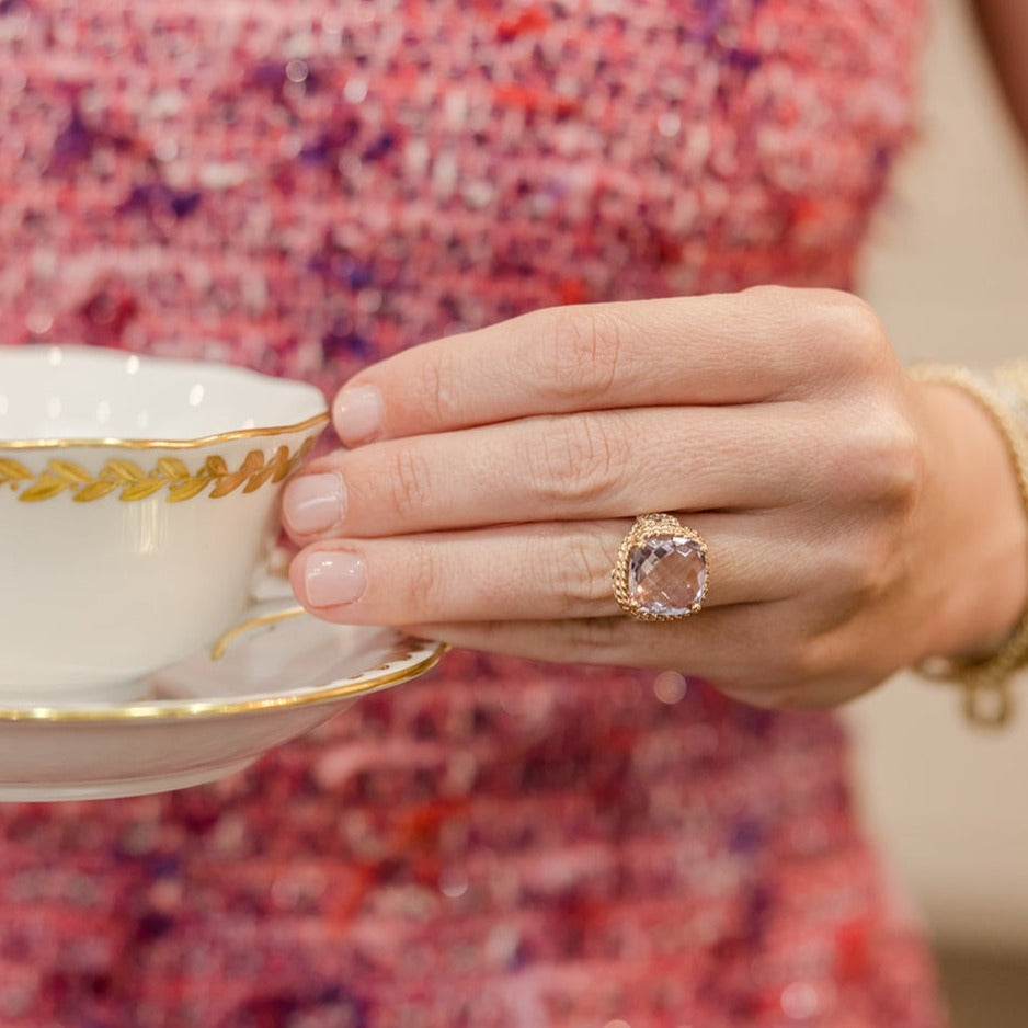 Raymond Mazza Yellow Gold and Sterling Ring with Lavender Amethyst