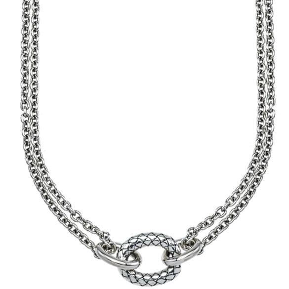 Alisa Sterling Silver double cable necklace with Traversa & shiny loop center